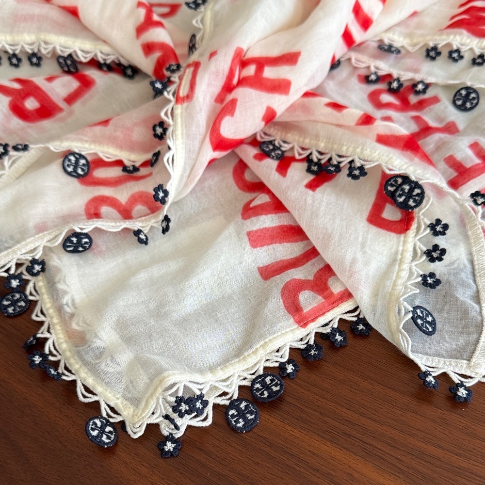 Tory Burch Fruit Basket Printed scarf in Red, Orange & Green - Picture 11 of 11